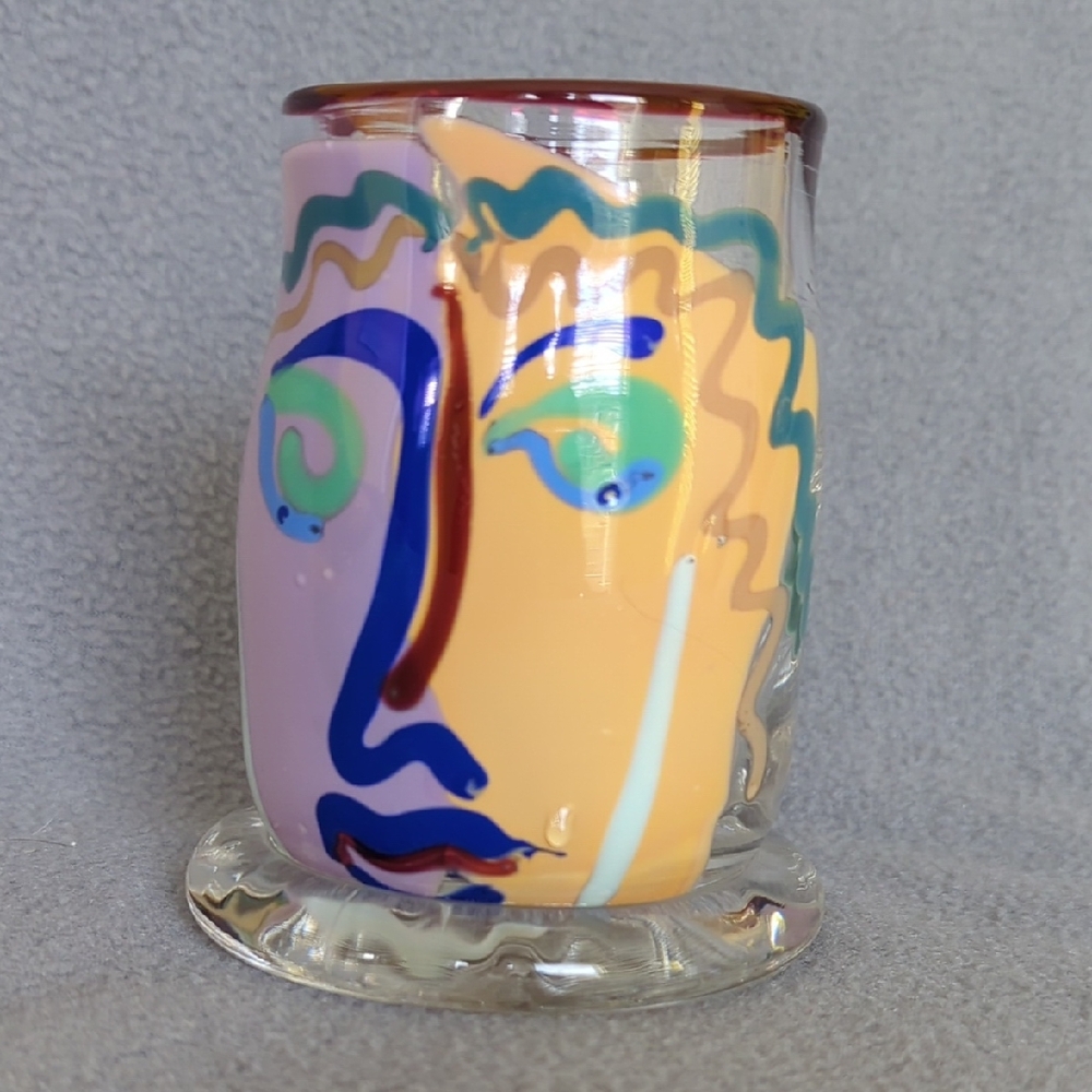 Berstein Art Glass Face Hand Blown Tumbler. Signed.
